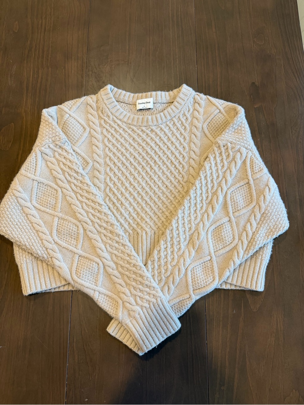 Sunday Best Cream Cable Knit Crewneck Sweater